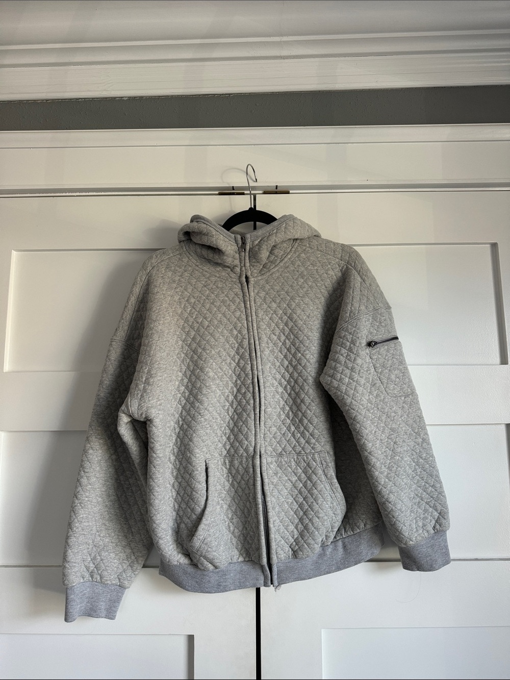 Kori Quilted Light Gray Hooded Bomber Jacket